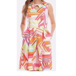 Nine West Preppy Dress Pleated Cotton Sz 10 Pockets Vibrant Fit & Flare Flirty